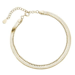 Srebrna pozłacana bransoletka pr.925 z taśmą Snake i łańcuszkiem Bead